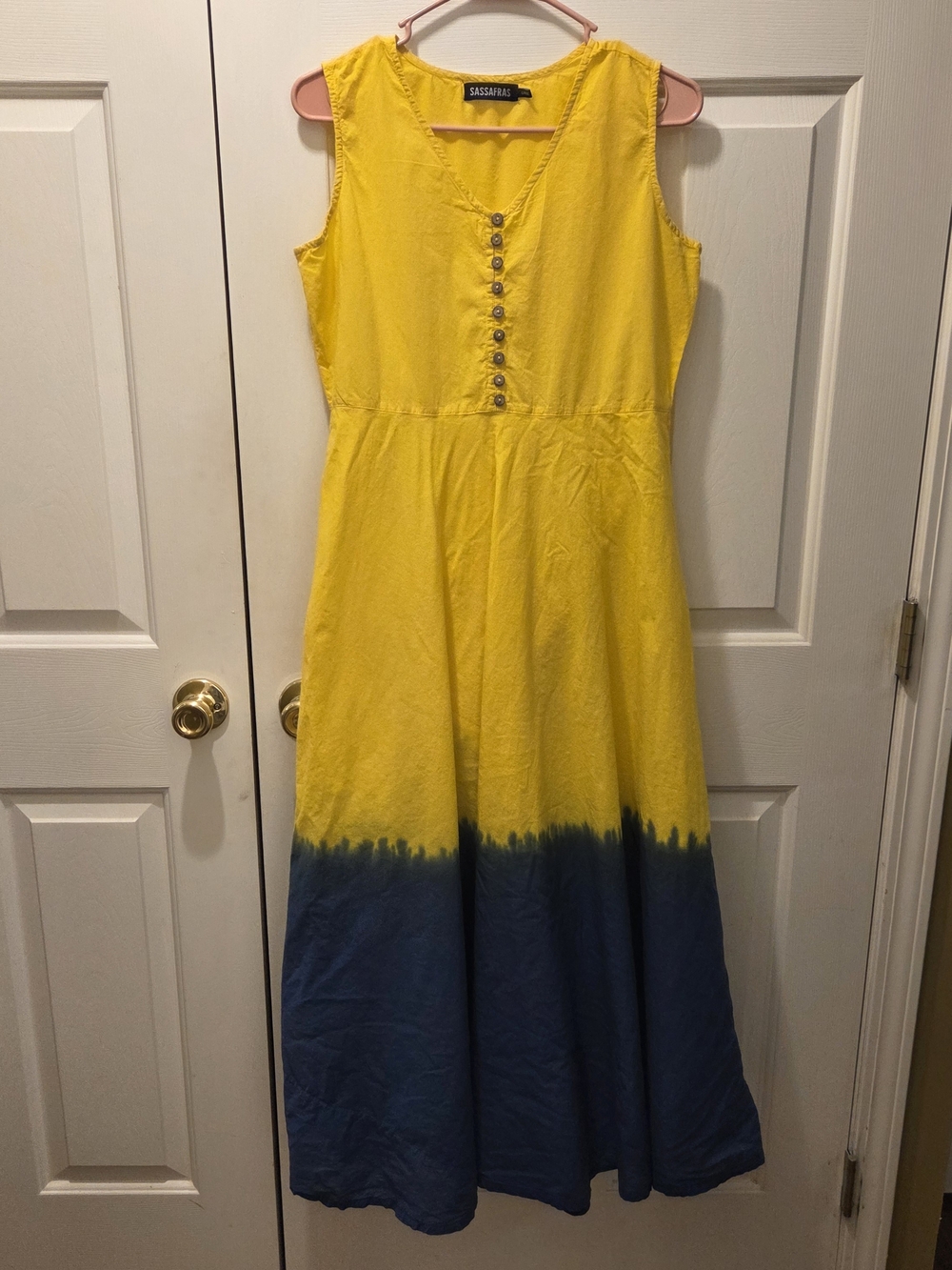 Sassafras Yellow & Navy Dip-Dye Sleeveless Dress
